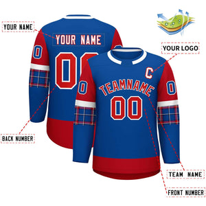 Custom Royal Red Personalized Raglan Sleeves Round-Neck Hockey Jersey