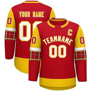 Custom Red Gold Personalized Raglan Sleeves Round-Neck Hockey Jersey