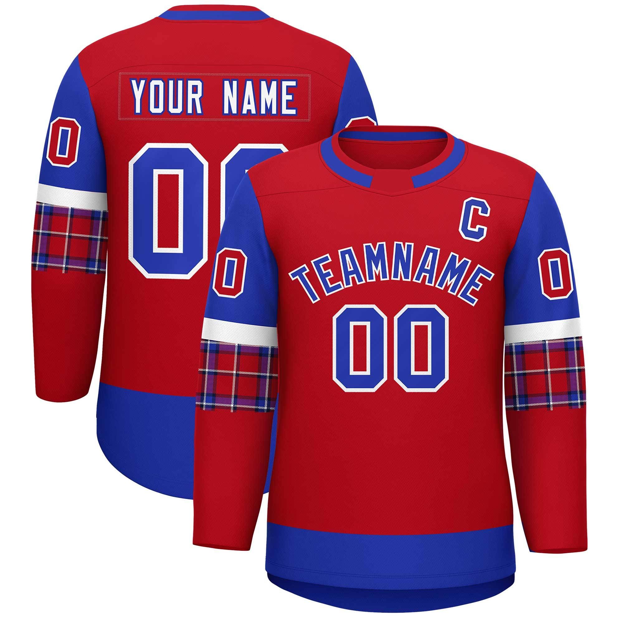 Custom Red Royal Personalized Raglan Sleeves Round-Neck Hockey Jersey