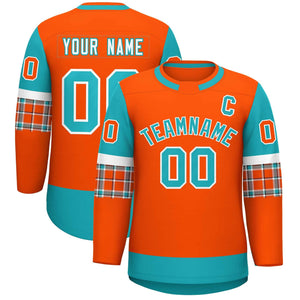 Custom Orange Aqua Personalized Raglan Sleeves Round-Neck Hockey Jersey