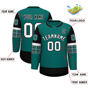 Custom Aqua Black Personalized Raglan Sleeves Round-Neck Hockey Jersey