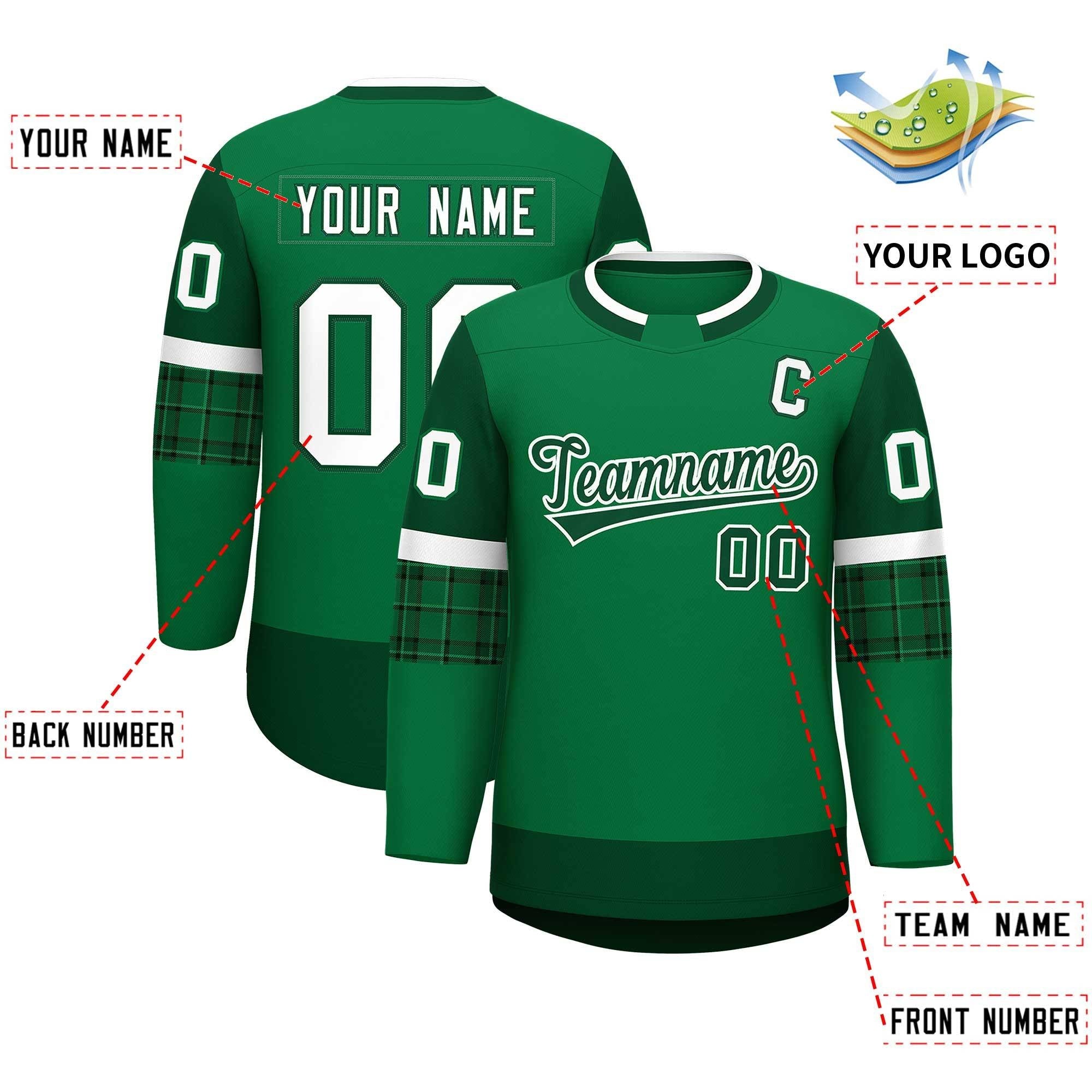 Custom Teal Green Personalized Raglan Sleeves Round-Neck Hockey Jersey