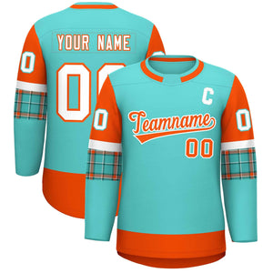 Custom Bright Green Orange Personalized Raglan Sleeves Round-Neck Hockey Jersey