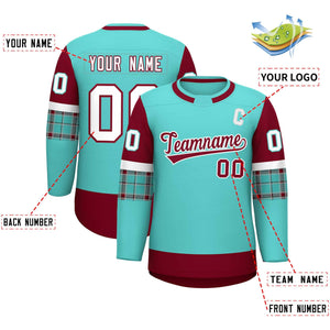 Custom Bright Green Crimson Personalized Raglan Sleeves Round-Neck Hockey Jersey