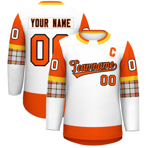 Custom White Orange Personalized Raglan Sleeves Round-Neck Hockey Jersey