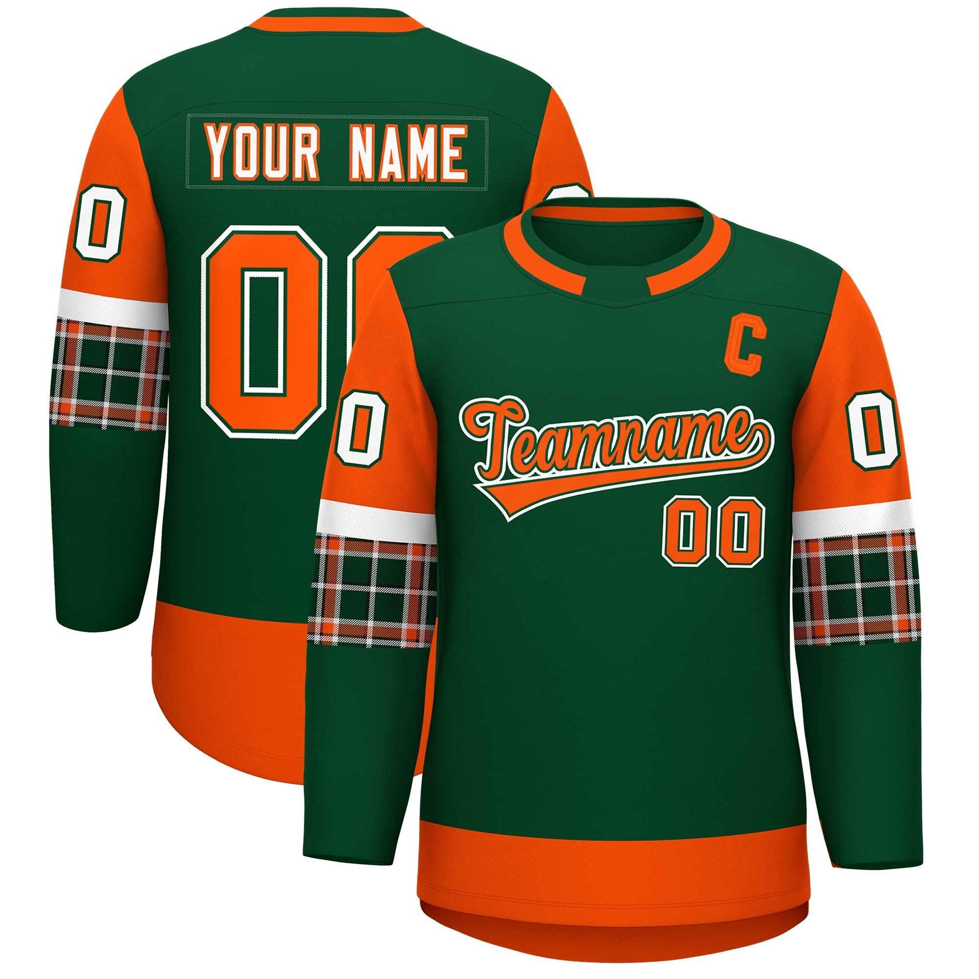 Custom Green Orange Personalized Raglan Sleeves Round-Neck Hockey Jersey