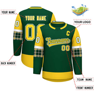 Custom Green Gold Personalized Raglan Sleeves Round-Neck Hockey Jersey