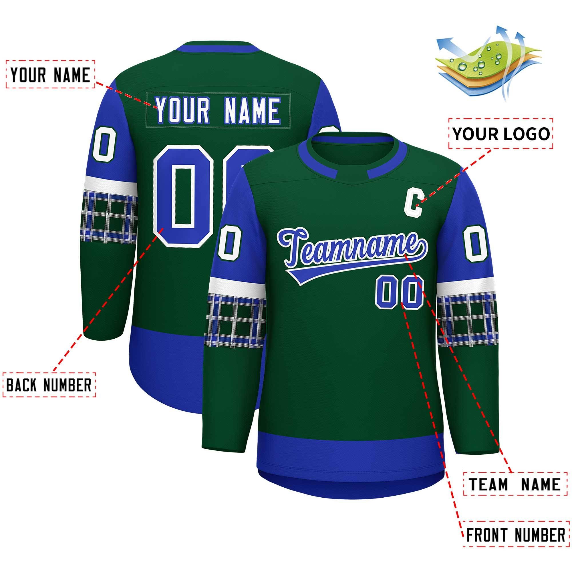 Custom Green Royal Personalized Raglan Sleeves Round-Neck Hockey Jersey