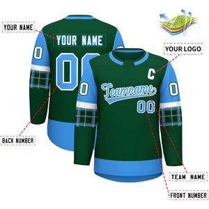 Custom Green Powder Blue Personalized Raglan Sleeves Round-Neck Hockey Jersey