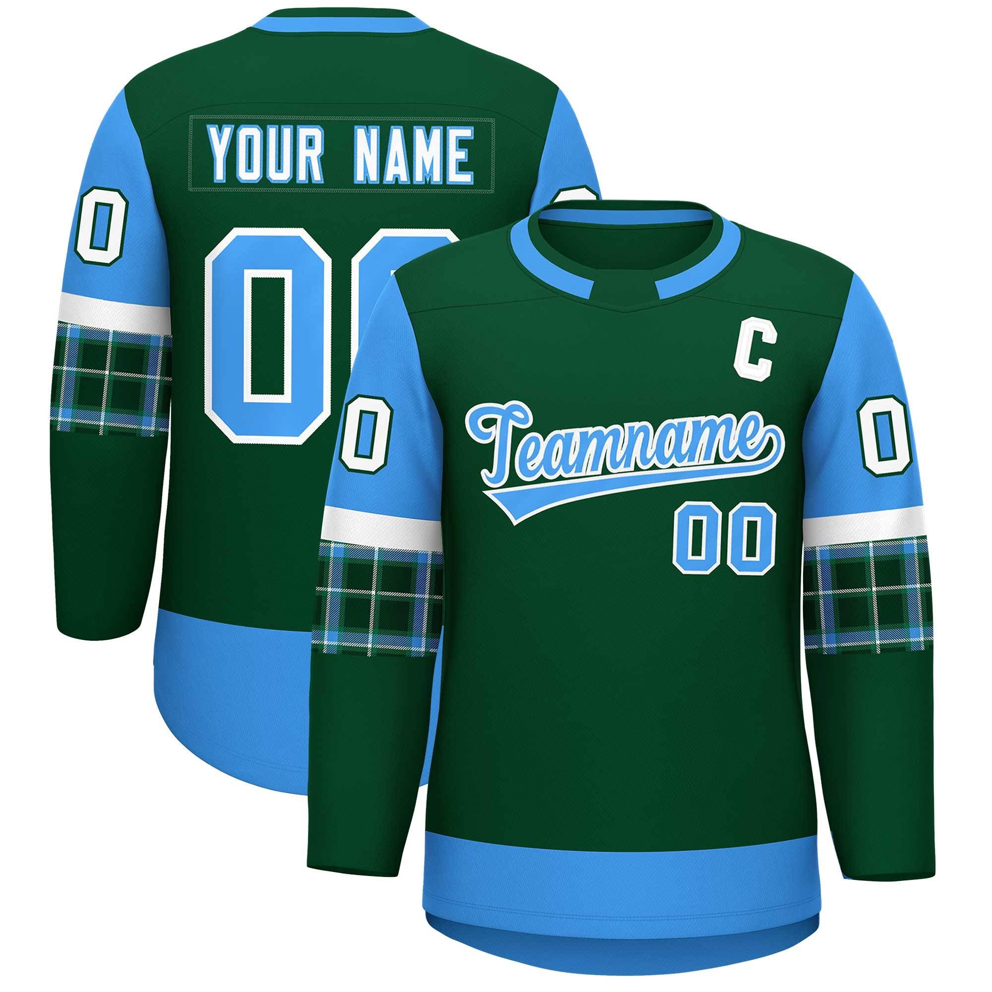 Custom Green Powder Blue Personalized Raglan Sleeves Round-Neck Hockey Jersey