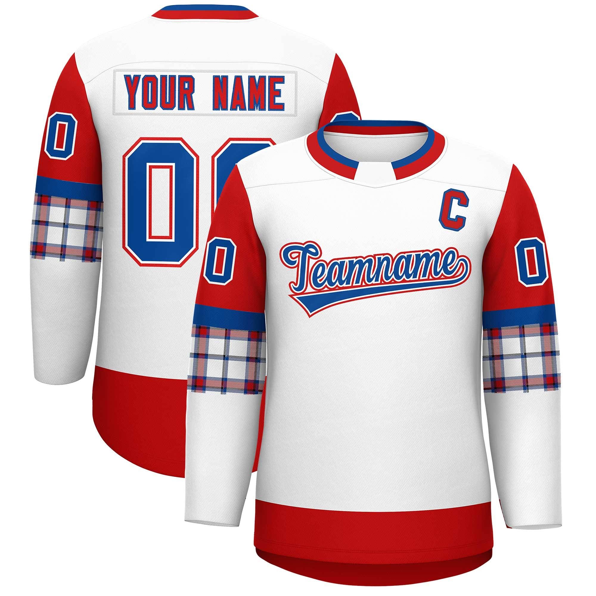 Custom White Red Personalized Raglan Sleeves Round-Neck Hockey Jersey