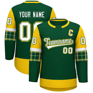 Custom Green Gold Personalized Raglan Sleeves Round-Neck Hockey Jersey