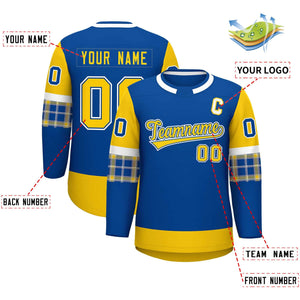 Custom Royal Gold Personalized Raglan Sleeves Round-Neck Hockey Jersey