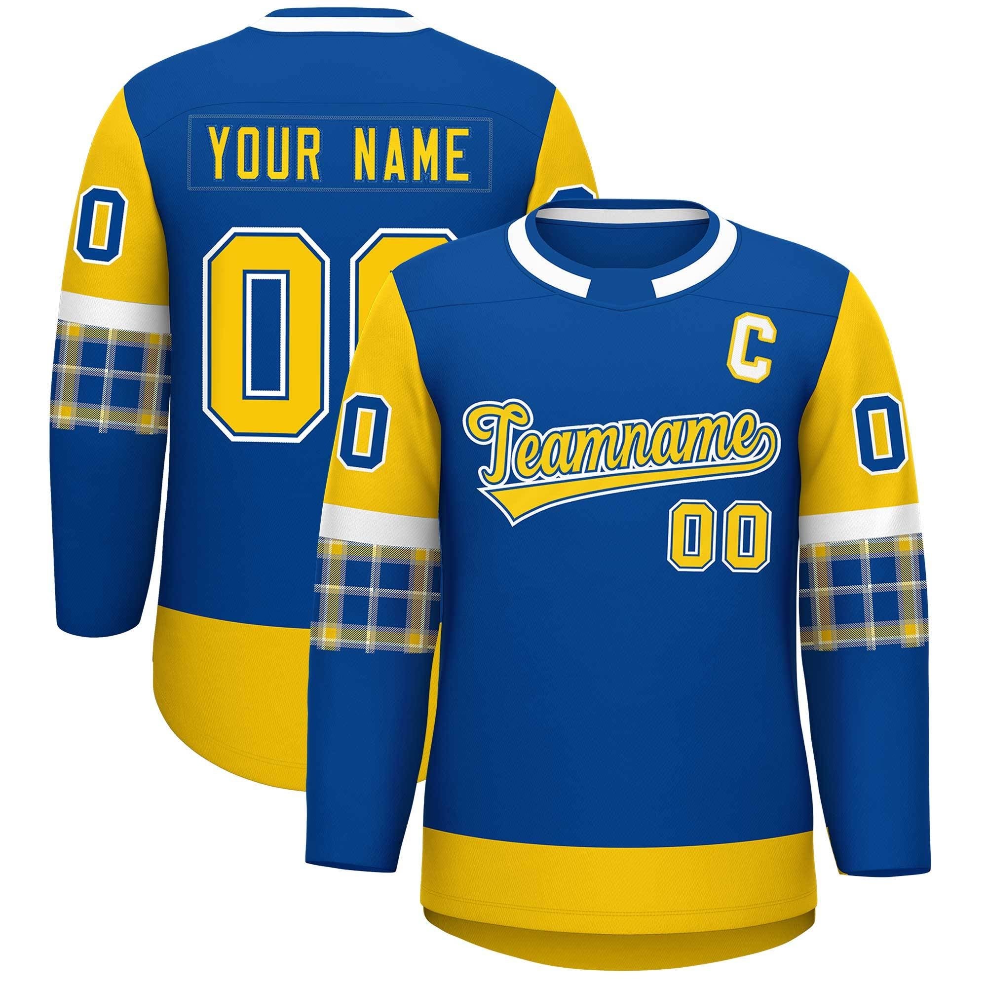 Custom Royal Gold Personalized Raglan Sleeves Round-Neck Hockey Jersey