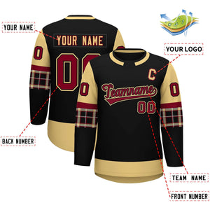 Custom Black Khaki Personalized Raglan Sleeves Round-Neck Hockey Jersey