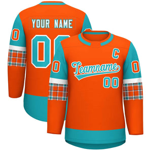 Custom Orange Aqua Personalized Raglan Sleeves Round-Neck Hockey Jersey