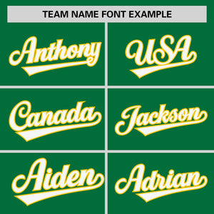 Custom Kelly Green Gold Personalized Raglan Sleeves Round-Neck Hockey Jersey