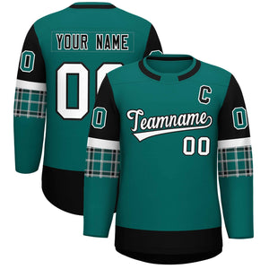 Custom Aqua Black Personalized Raglan Sleeves Round-Neck Hockey Jersey