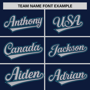 Custom Navy Aqua Personalized Raglan Sleeves Round-Neck Hockey Jersey