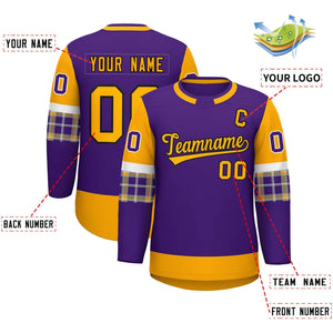 Custom Purple Yellow Personalized Raglan Sleeves Round-Neck Hockey Jersey