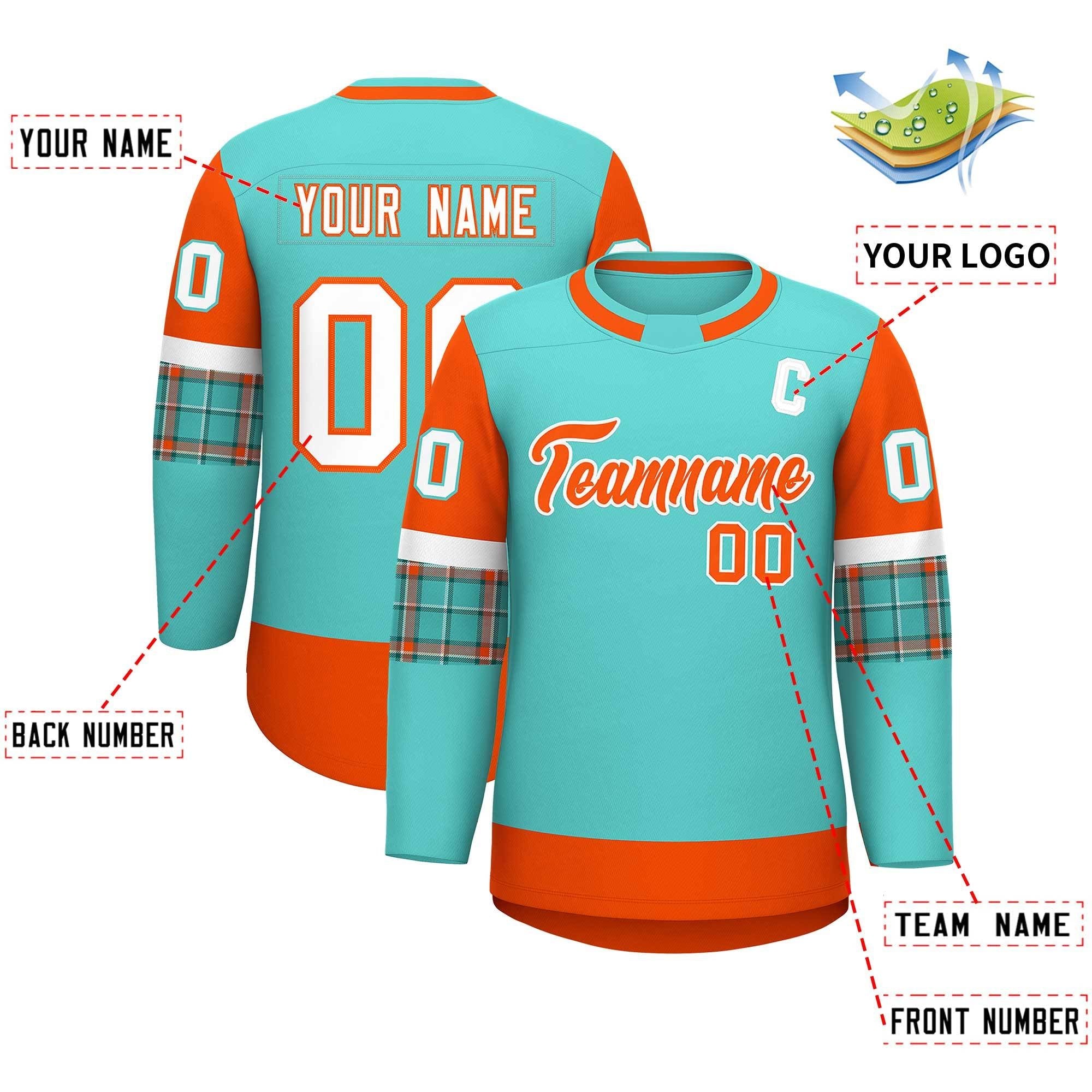 Custom Bright Green Orange Personalized Raglan Sleeves Round-Neck Hockey Jersey