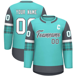 Custom Bright Green Dark Gray Personalized Raglan Sleeves Round-Neck Hockey Jersey