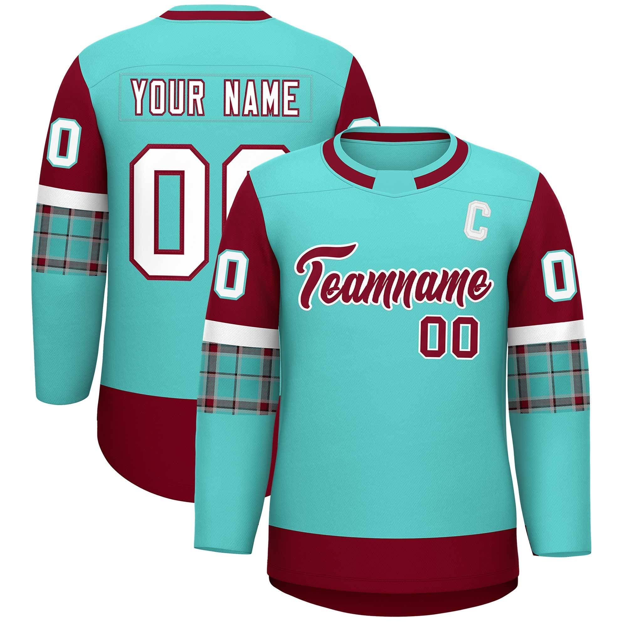 Custom Bright Green Crimson Personalized Raglan Sleeves Round-Neck Hockey Jersey