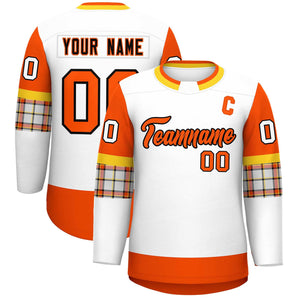 Custom White Orange Personalized Raglan Sleeves Round-Neck Hockey Jersey