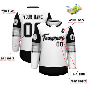 Custom White Black Personalized Raglan Sleeves Round-Neck Hockey Jersey