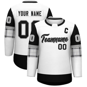 Custom White Black Personalized Raglan Sleeves Round-Neck Hockey Jersey