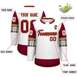 Custom White Crimson Personalized Raglan Sleeves Round-Neck Hockey Jersey