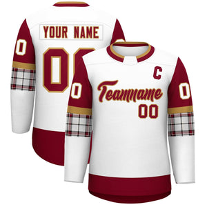 Custom White Crimson Personalized Raglan Sleeves Round-Neck Hockey Jersey