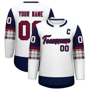 Custom White Navy Personalized Raglan Sleeves Round-Neck Hockey Jersey