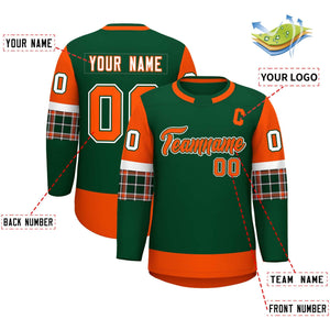 Custom Green Orange Personalized Raglan Sleeves Round-Neck Hockey Jersey