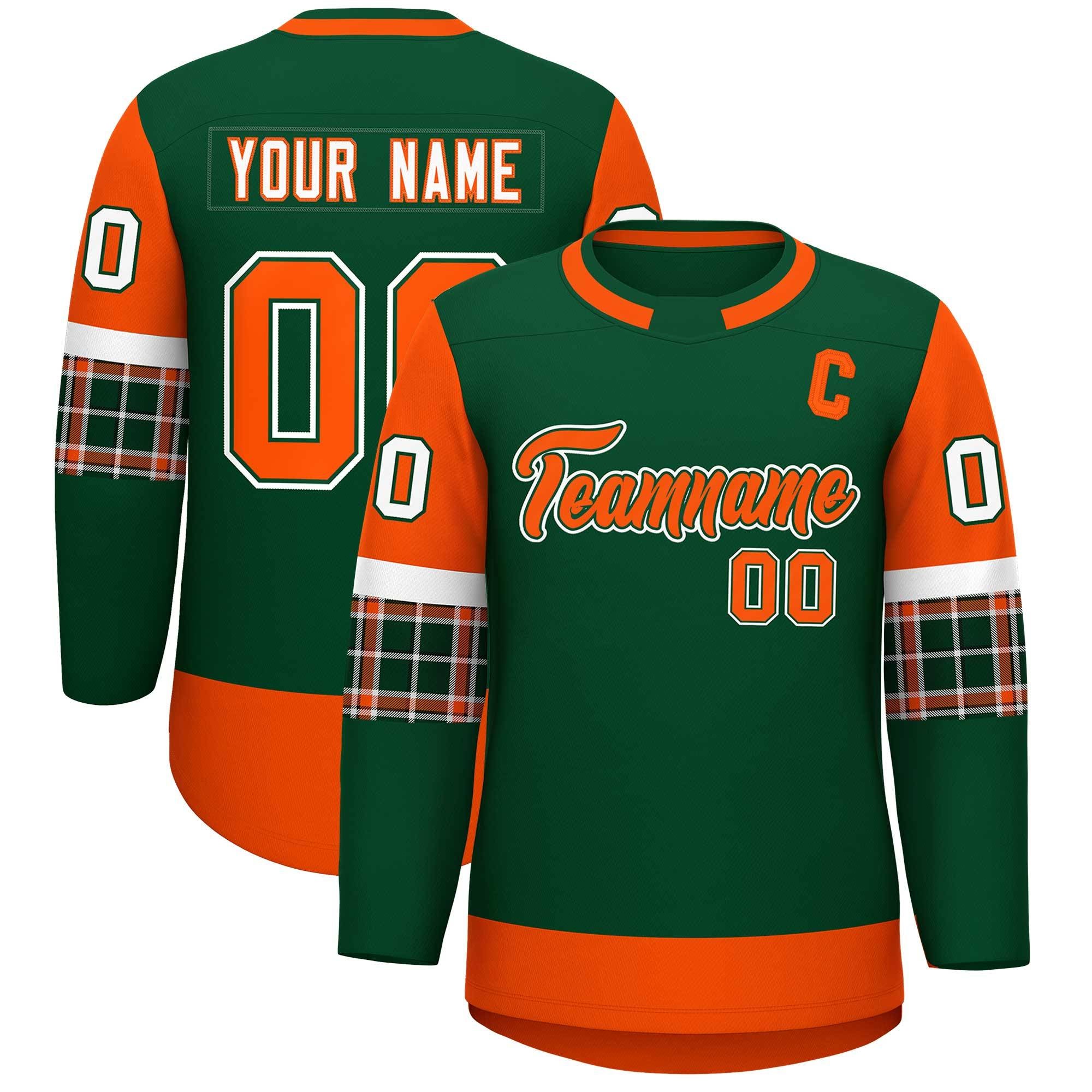 Custom Green Orange Personalized Raglan Sleeves Round-Neck Hockey Jersey