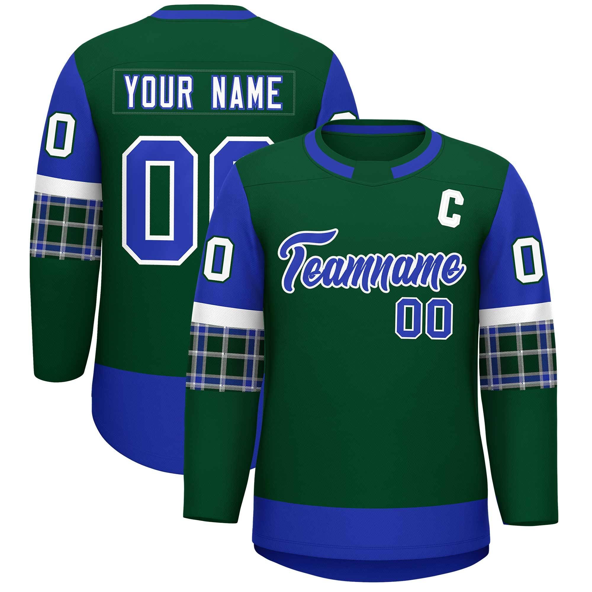 Custom Green Royal Personalized Raglan Sleeves Round-Neck Hockey Jersey