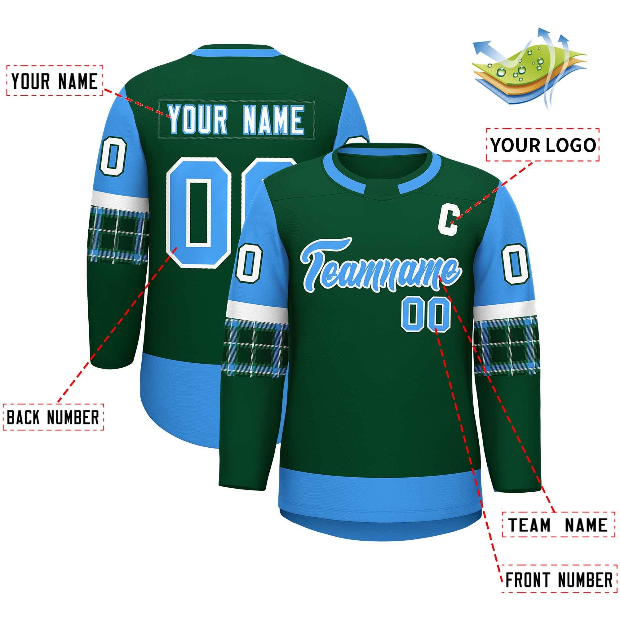 Custom Green Powder Blue Personalized Raglan Sleeves Round-Neck Hockey Jersey