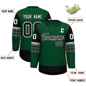 Custom Green Black Personalized Raglan Sleeves Round-Neck Hockey Jersey