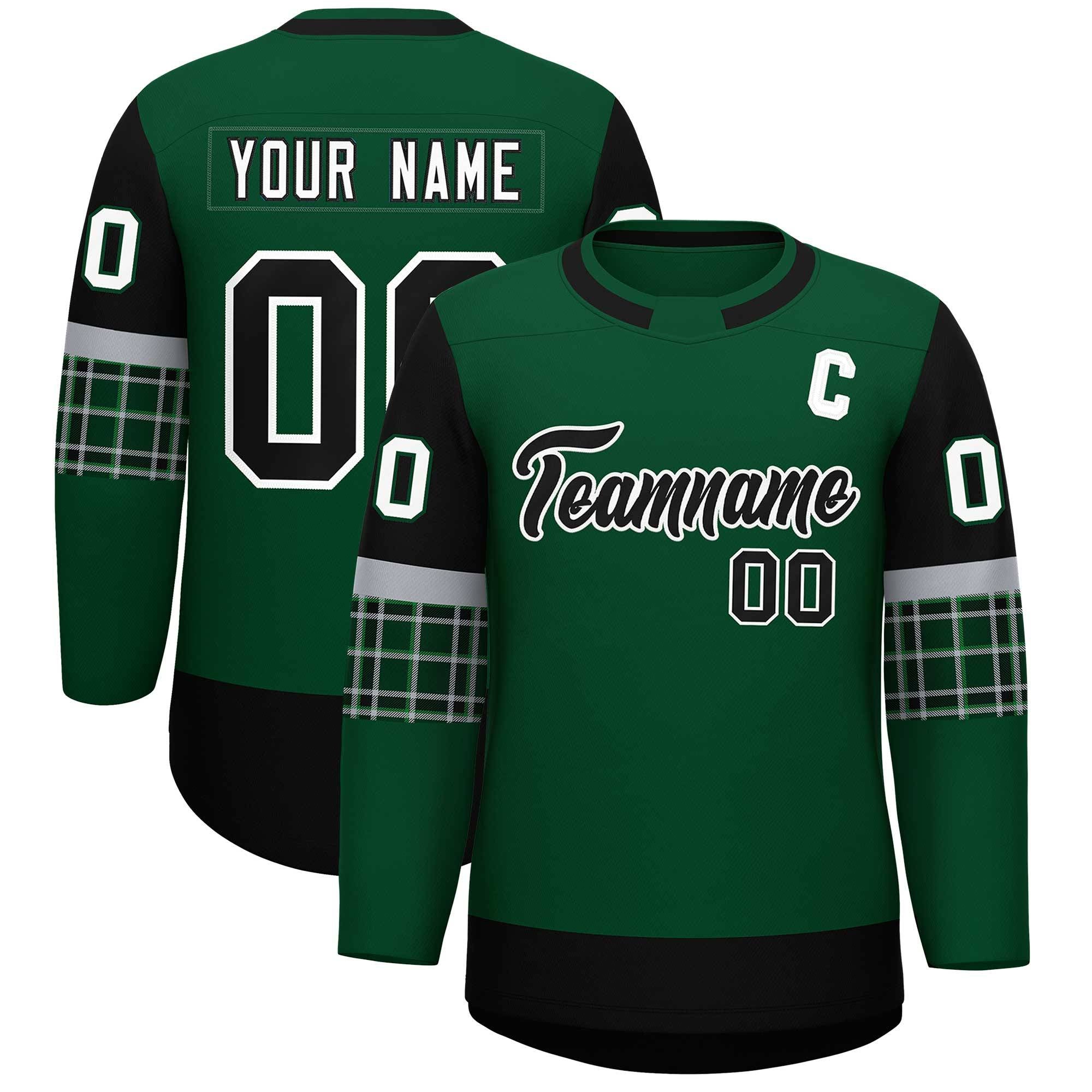 Custom Green Black Personalized Raglan Sleeves Round-Neck Hockey Jersey