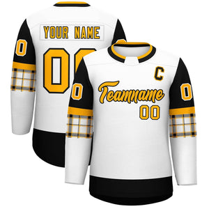 Custom White Black Personalized Raglan Sleeves Round-Neck Hockey Jersey