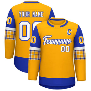 Custom Yellow Royal Personalized Raglan Sleeves Round-Neck Hockey Jersey