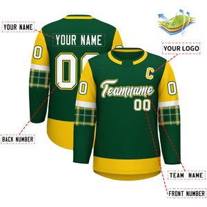 Custom Green Gold Personalized Raglan Sleeves Round-Neck Hockey Jersey