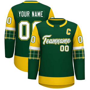 Custom Green Gold Personalized Raglan Sleeves Round-Neck Hockey Jersey