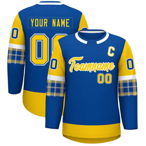 Custom Royal Gold Personalized Raglan Sleeves Round-Neck Hockey Jersey