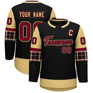 Custom Black Khaki Personalized Raglan Sleeves Round-Neck Hockey Jersey