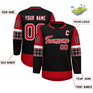 Custom Black Red Personalized Raglan Sleeves Round-Neck Hockey Jersey