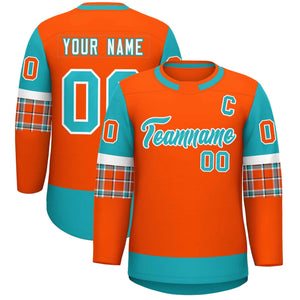 Custom Orange Aqua Personalized Raglan Sleeves Round-Neck Hockey Jersey