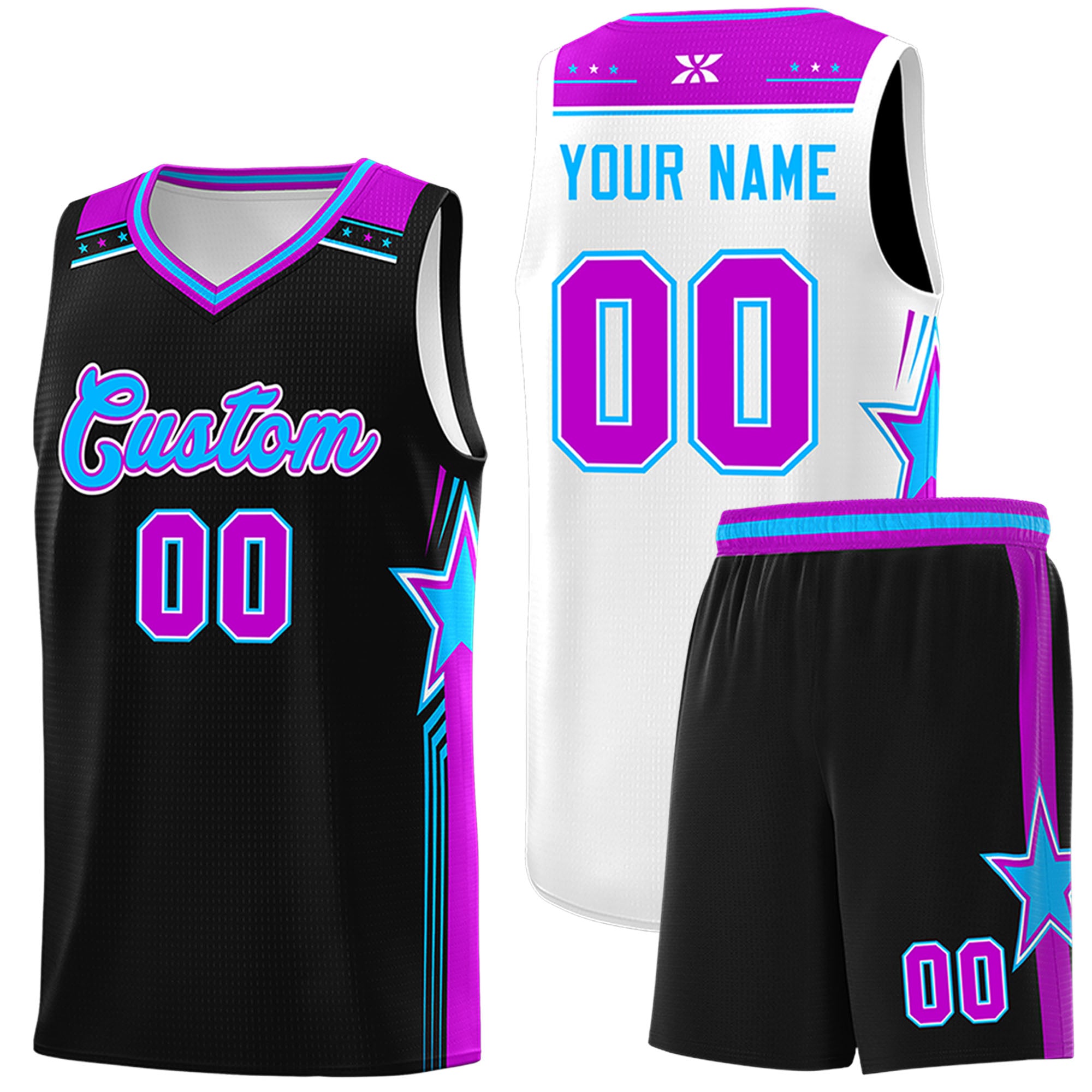 Custom Black White Double Side Sets Men Basketball Jersey