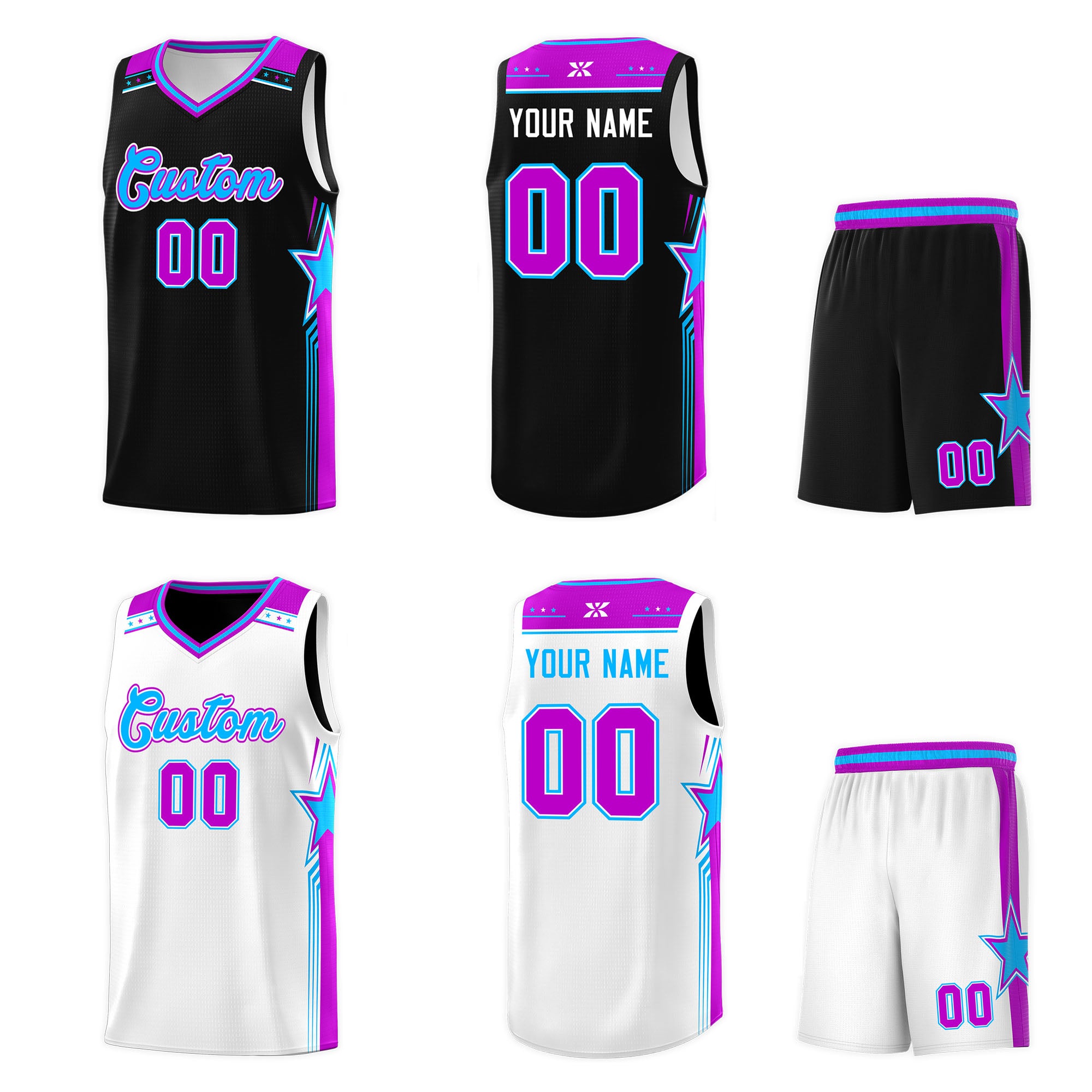 Custom Black White Double Side Sets Men Basketball Jersey