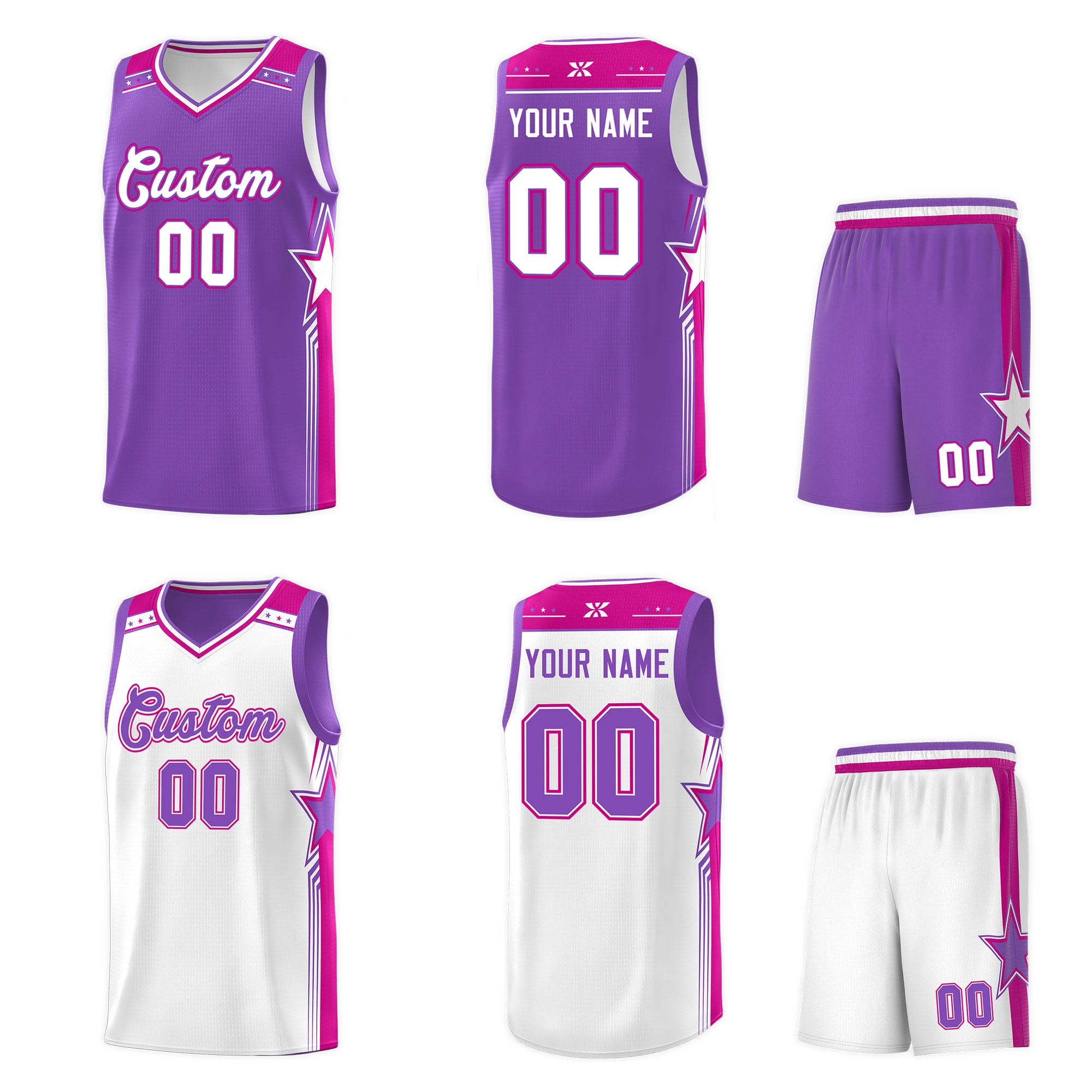 Custom Purple White Double Side Sets Men Basketball Jersey